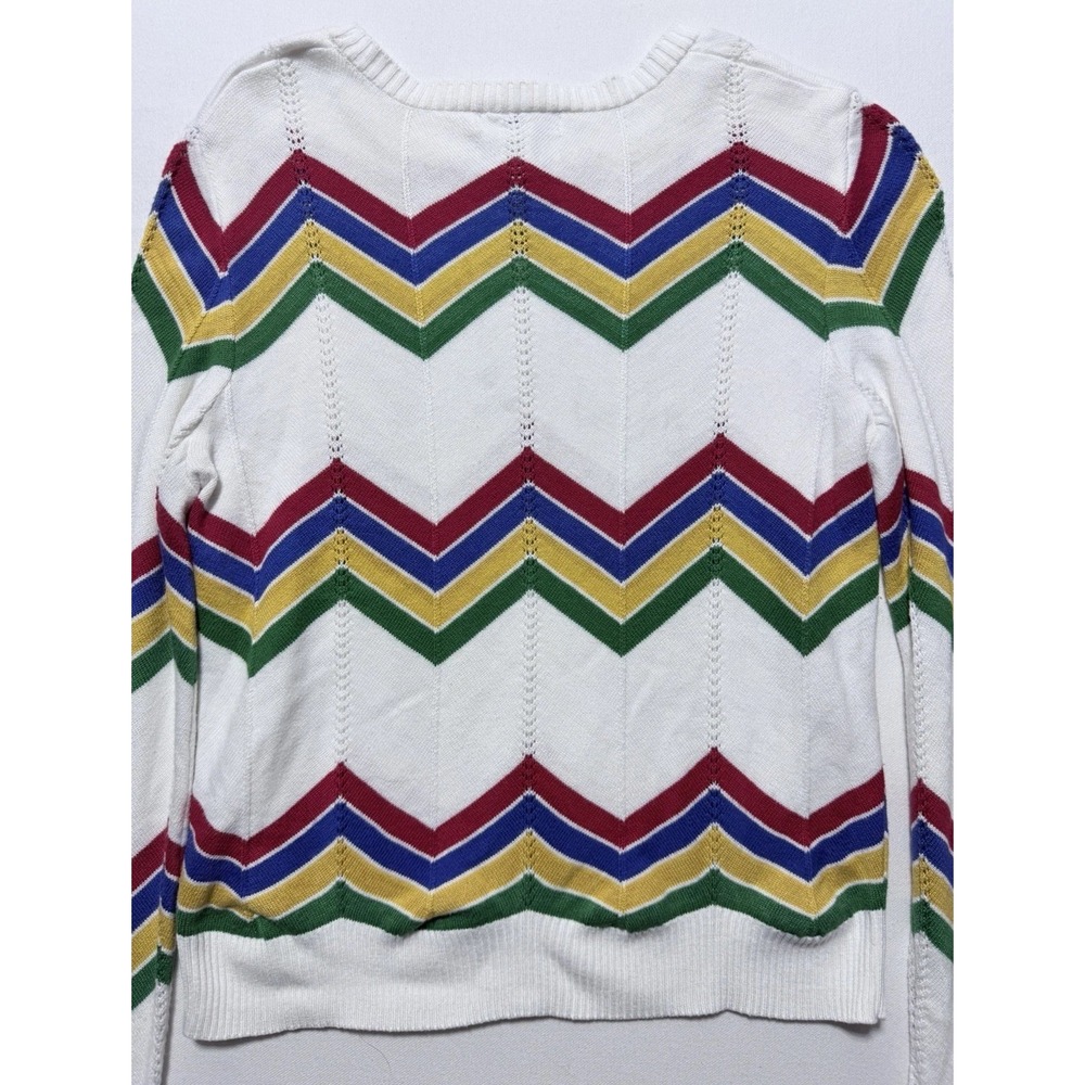 Forever 21 Rainbow Chevron Sweater Small White Colorful Knit Boho - Picture 9 of 10